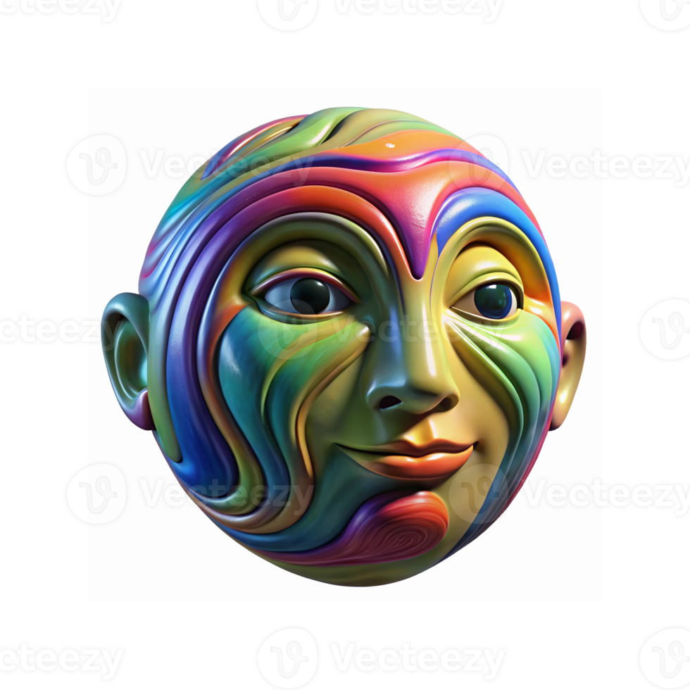 Vibrant Multicolored Abstract Face Sculpture with Detailed Swirled Patterns and Artistic Expression png