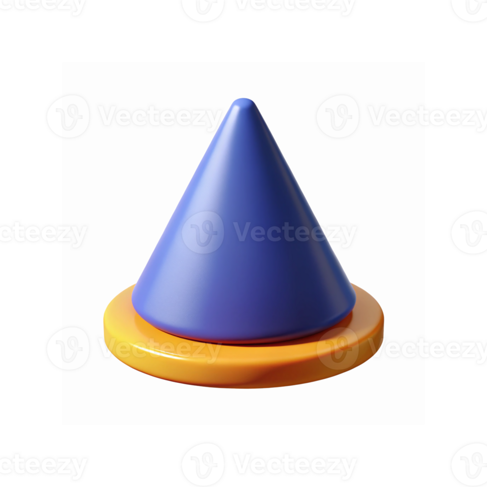 Blue Three Dimensional Cone On Orange Circular Base With Transparent Background png