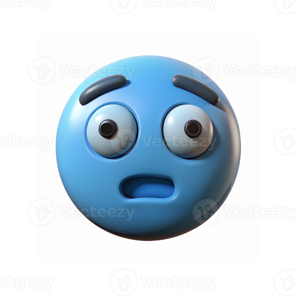 Shocked Blue Emoji Face with Raised Eyebrows and Wide Open Eyes Expressing Surprise and Fear png