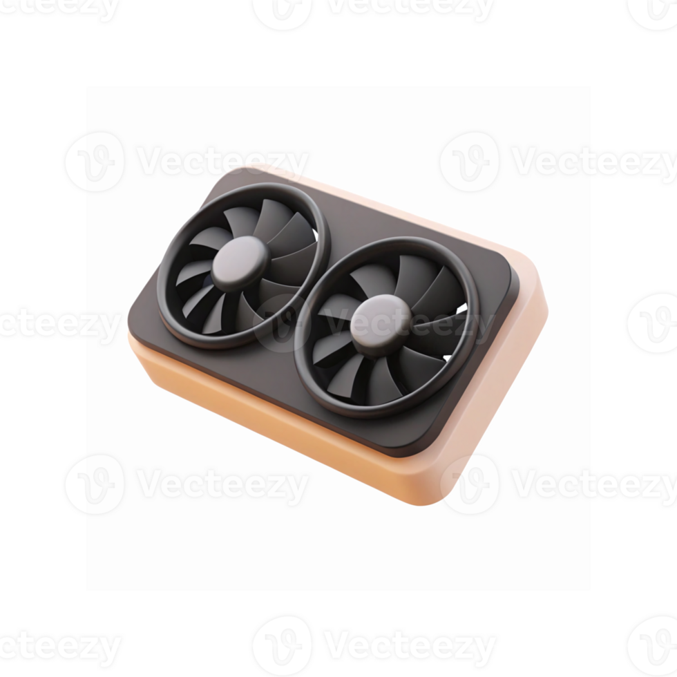 Dual Black Cooling Fan Object with Beige Rectangular Base for Electronic Device Illustration png