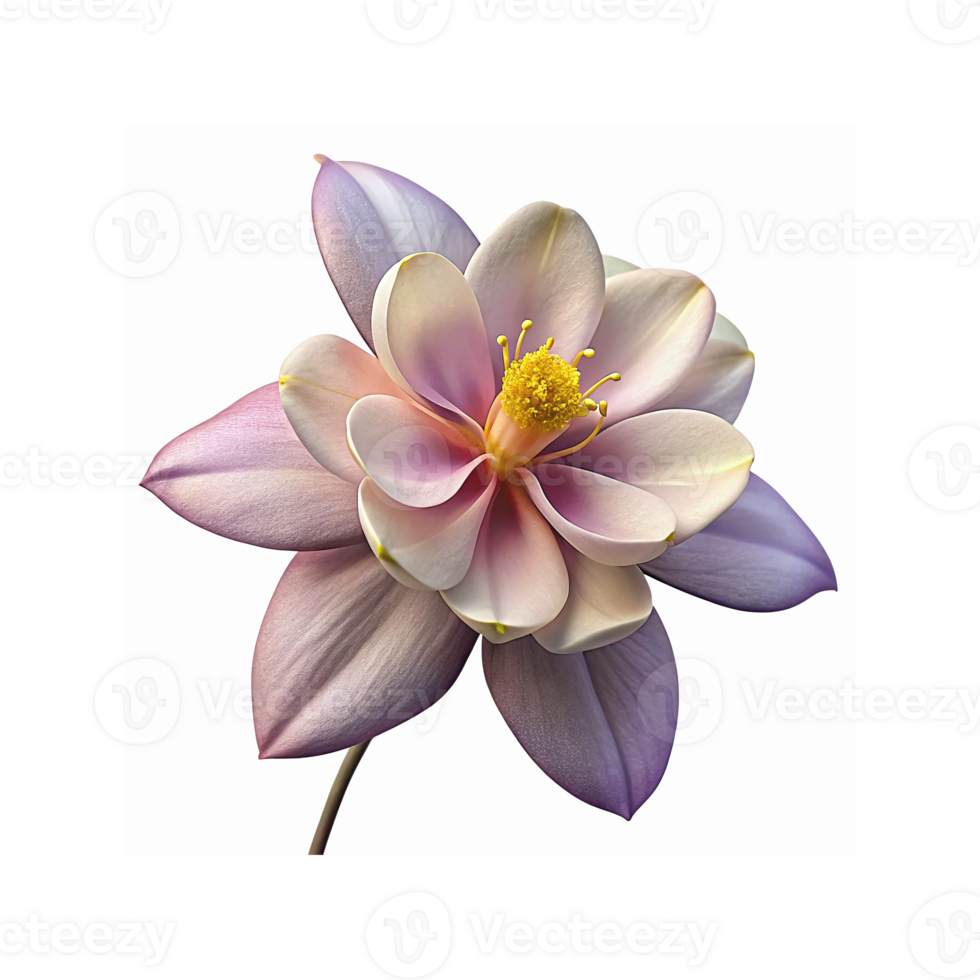 Closeup of Pastel Pink Aquilegia Flower with Yellow Center on Transparent Background for Nature Designs png
