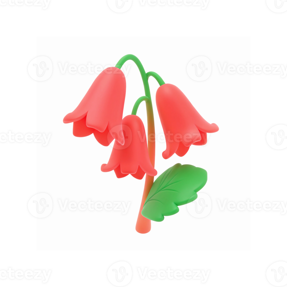 Vibrant Pink Bell Shaped Flowers with Green Stem and Leaves on Transparent Background for Floral Design png
