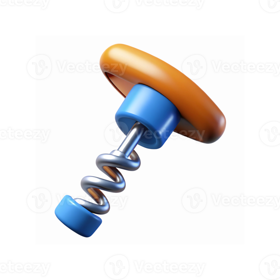 Closeup of Modern Corkscrew with Blue Metal Spring and Orange Handle for Kitchen and Wine Tools png