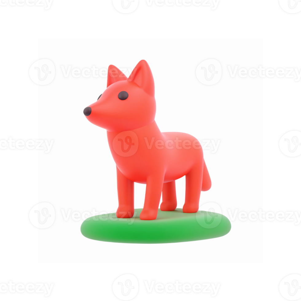 Minimalist 3D Cartoon Red Fox Figurine Standing on Green Base with Transparent Background png