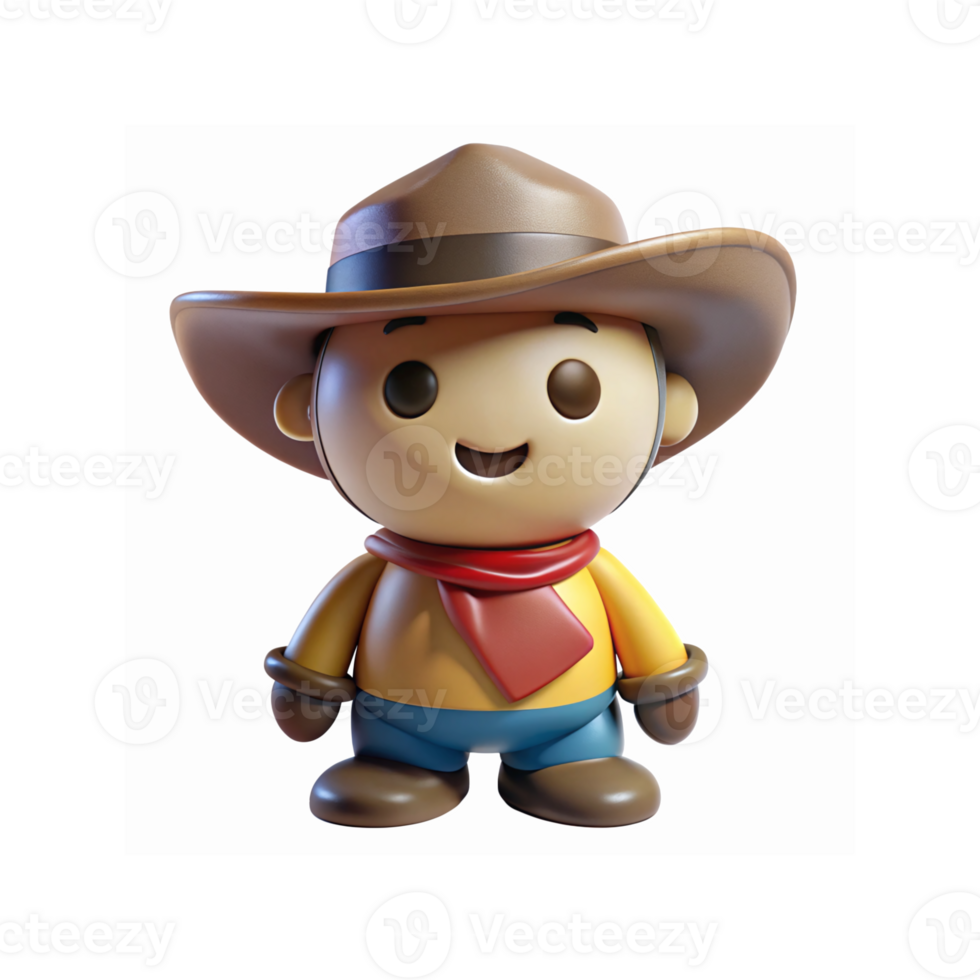 Cute Cowboy Character Illustration with Brown Hat Red Scarf and Blue Pants on Transparent Background png