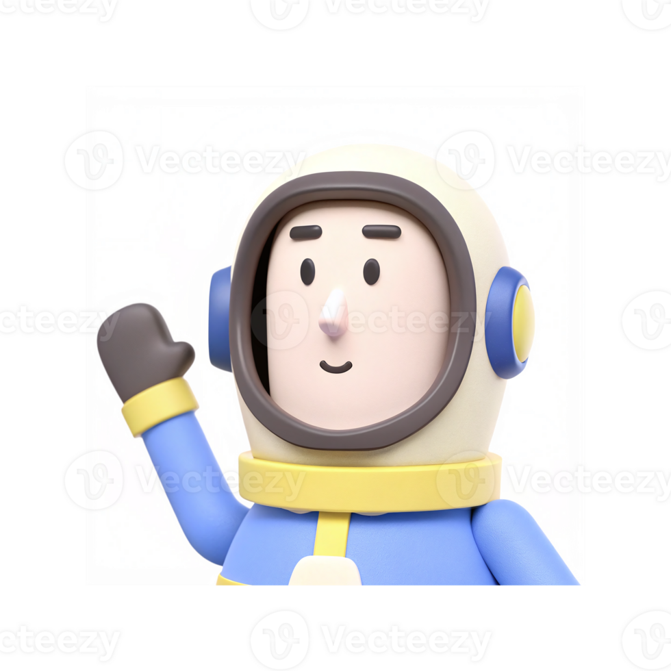 3D Illustration of Smiling Astronaut in Blue Spacesuit Waving on Transparent Background for Space Themes png
