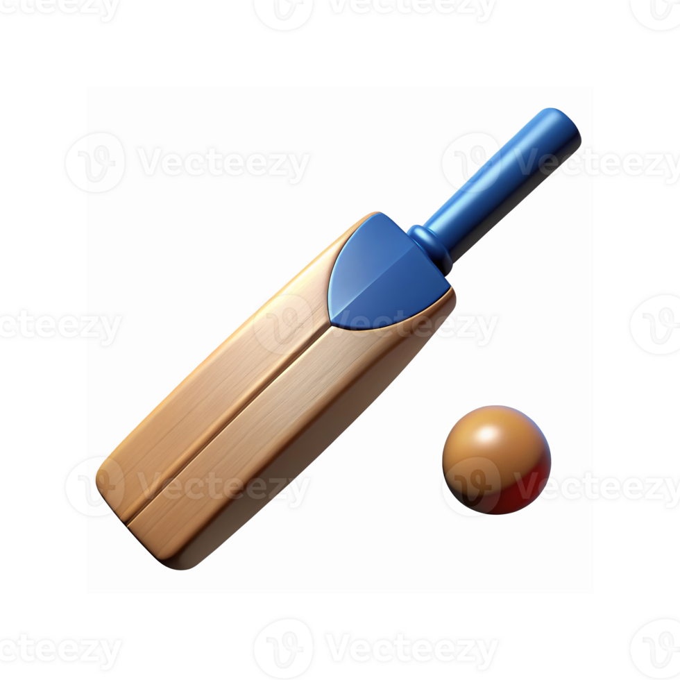 Wooden Cricket Bat With Blue Handle and Cricket Ball on Transparent Background for Sports Equipment Design png