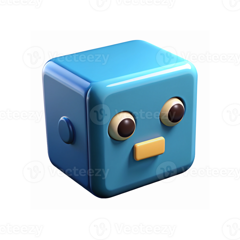 Blue 3D Cartoon Bird Cube Character With Cute Expressions On Transparent Background png