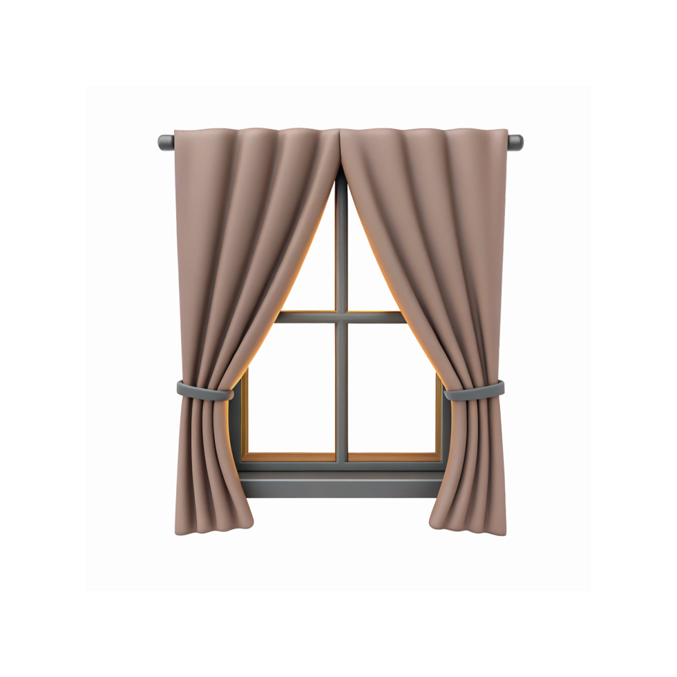 Elegant Beige Curtains Framing Classic Wooden Window on Transparent Background for Interior Design Concept png