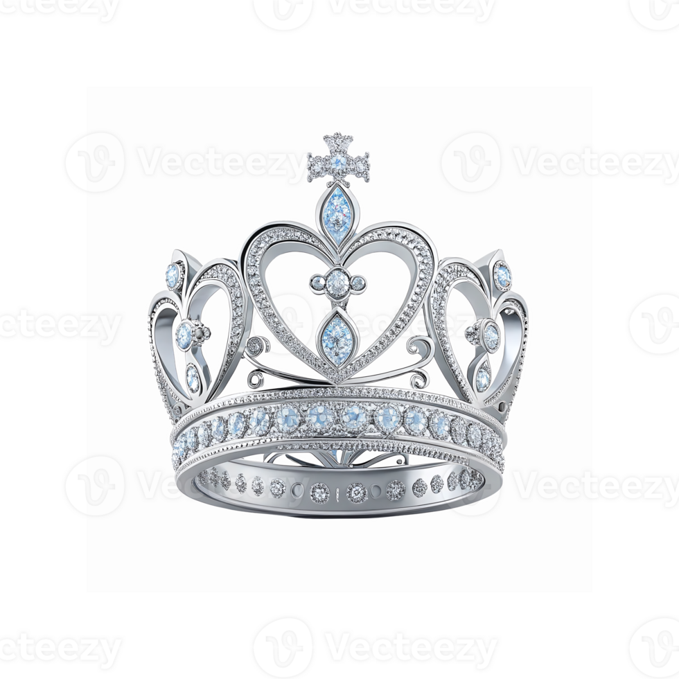 Elegant Silver Crown With Blue Gemstones Heart Patterns And Ornate Cross Design On Top Transparent Background png