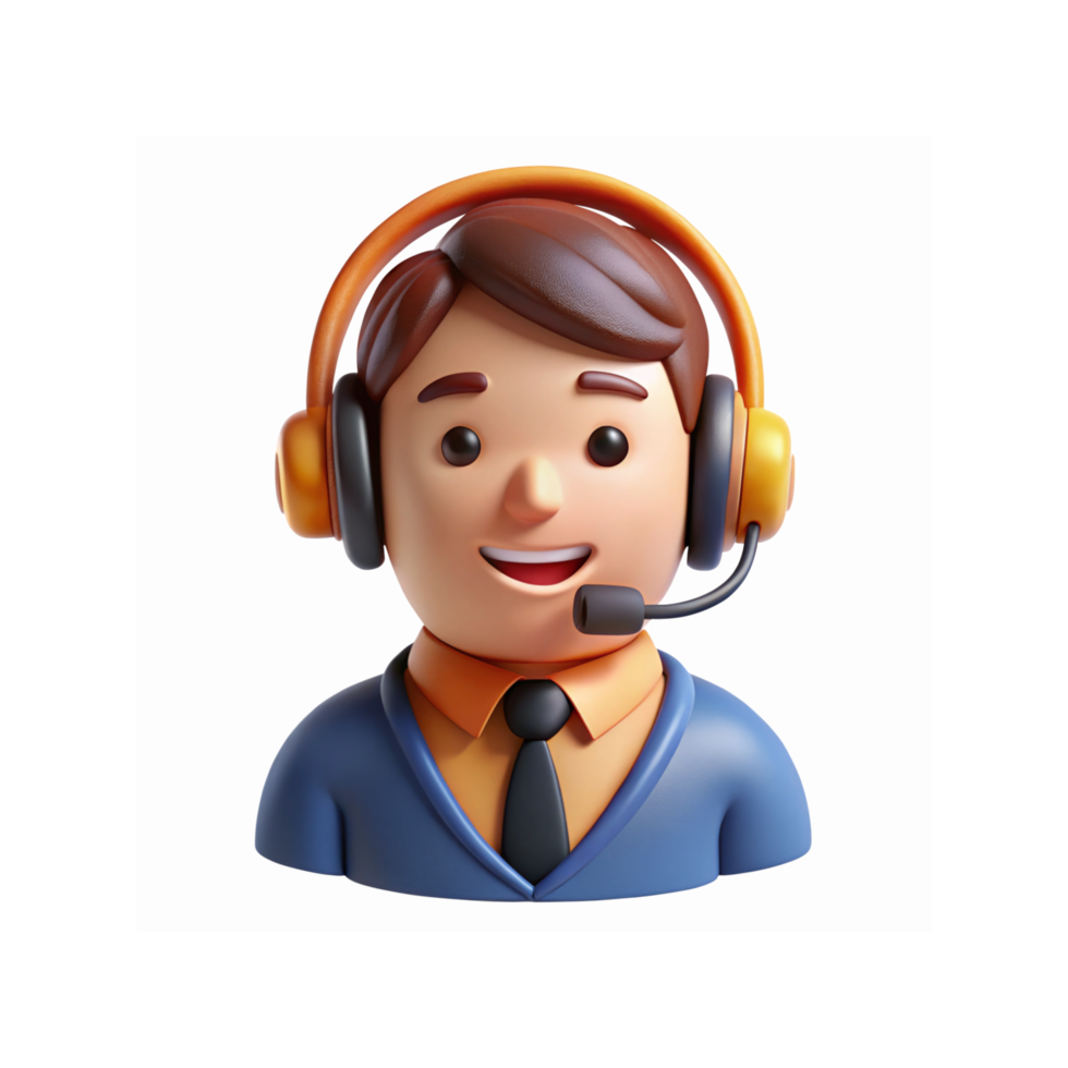 3D Illustration of Customer Support Representative Wearing Headset for Online Help Desk Services png