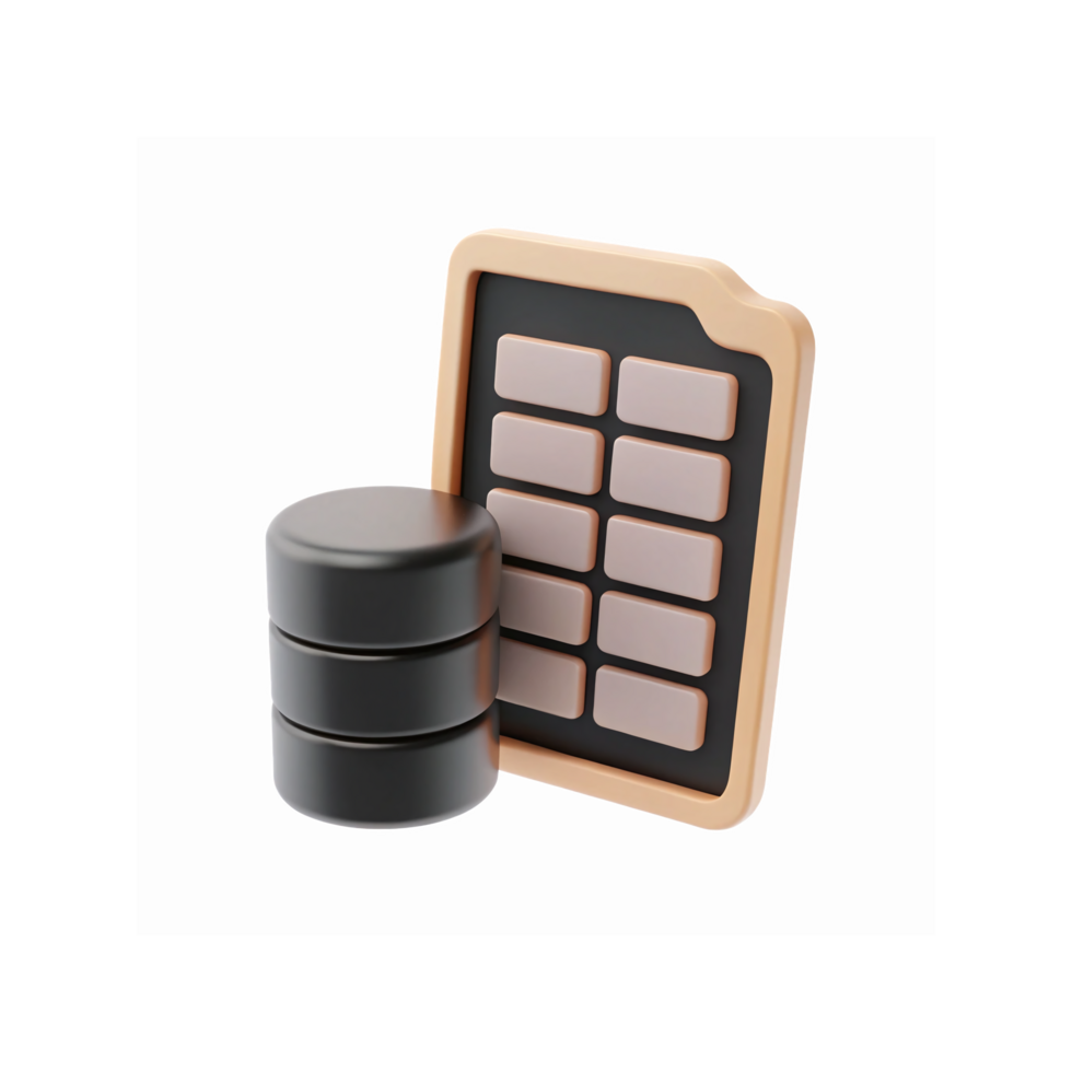 Database Storage Icon with Cylindrical Stack and Server File Representation on Transparent Background png