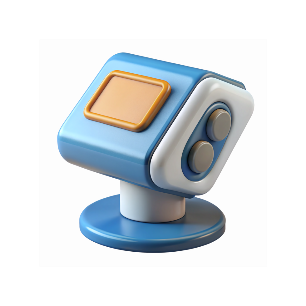 Modern Blue and White Interactive Device with Buttons on a Stand Designed for Technology Applications png