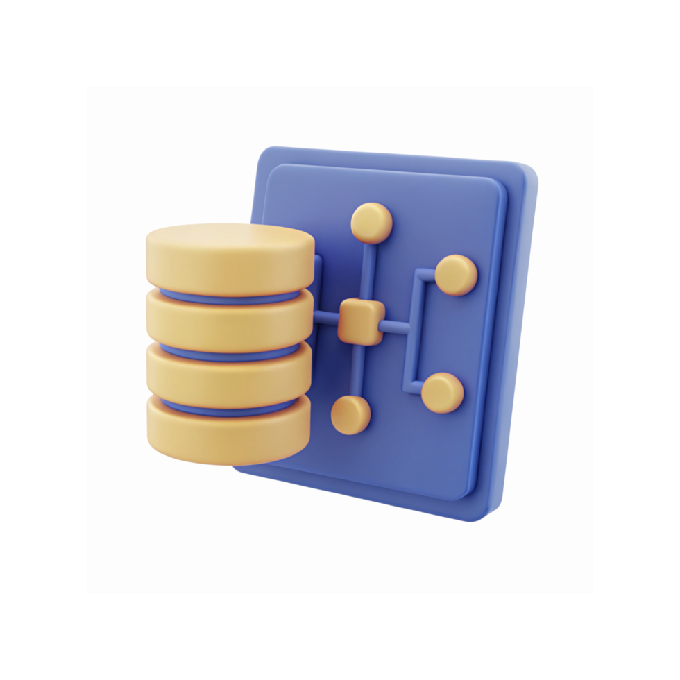 3D Database Icon on Blue Panel Representing Data Storage and Connection System png