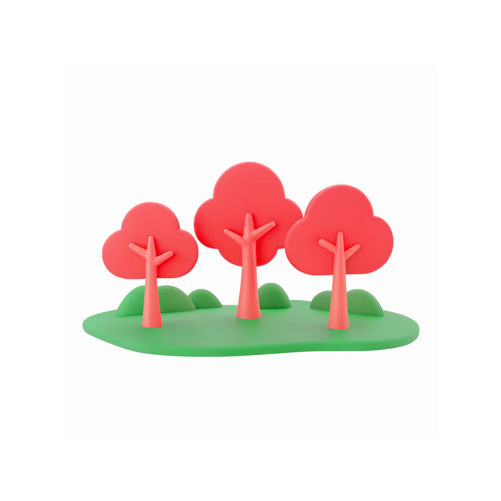 Minimalistic Vibrant Pink Trees on Green Grass Island Design for Nature Concepts and Illustrations png