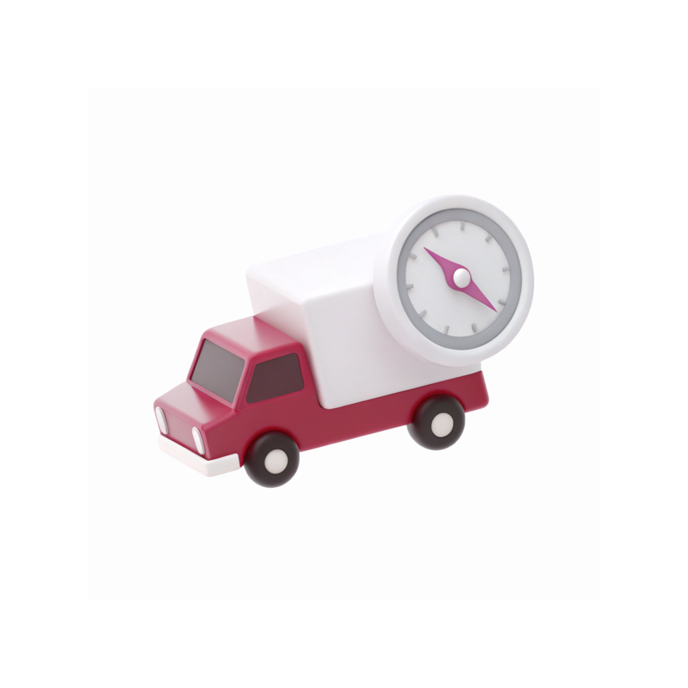 Red Delivery Truck Icon Featuring Timer Clock Symbol Representing Time Management and Logistics png