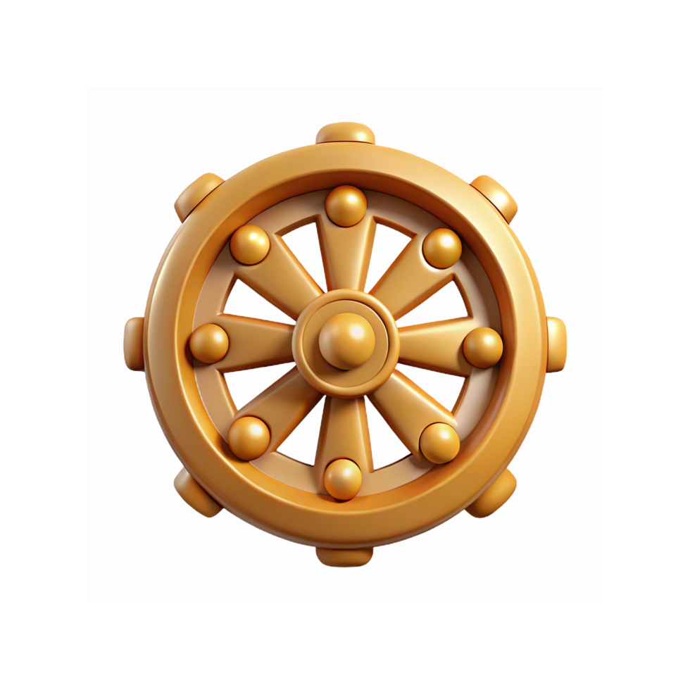 Golden Steering Wheel Icon with Spokes and Knobs on Transparent Background for Nautical Design png