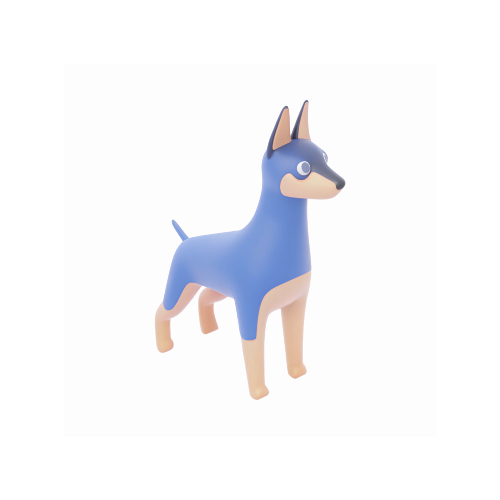 Blue And Beige Cartoon Dog Figurine With Pointy Ears Standing On Transparent Background png