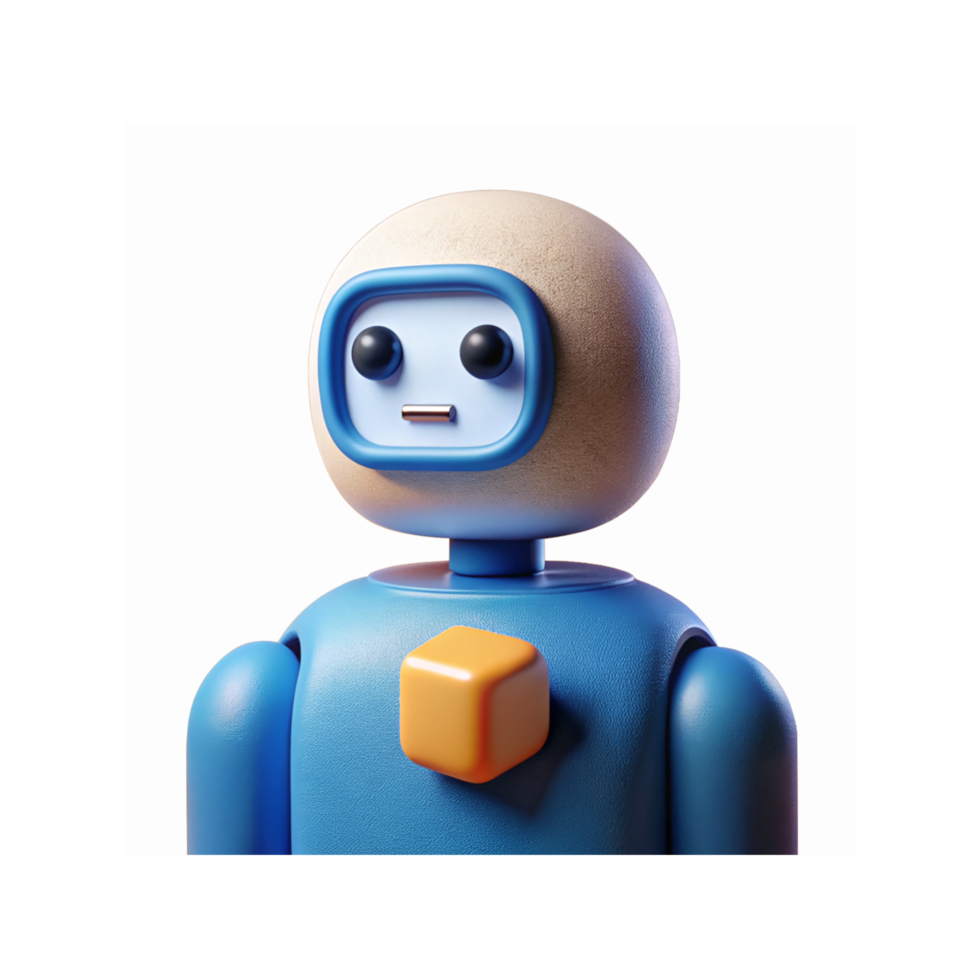 3D Render of Blue and Beige Robot Character with Rounded Shape and Cute Expression for Technology Themes png