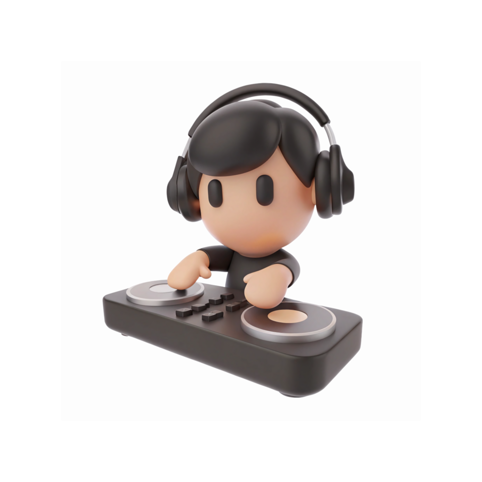 3D Cartoon DJ Character Using Turntable Headphones Music Entertainment Concept Transparent Background png