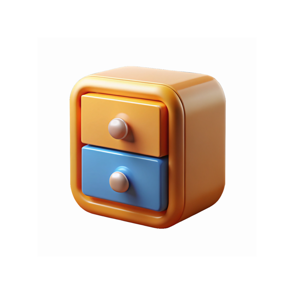 Modern 3D Cartoon Style Cabinet with Orange and Blue Drawers for Interior Design and Organization png
