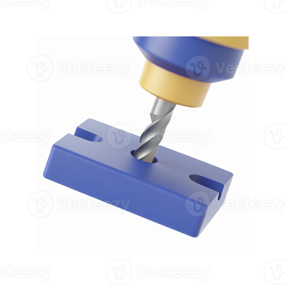 Closeup of Blue CNC Metal Drill Bit Cutting Into Block Precision Tooling Industrial Equipment png