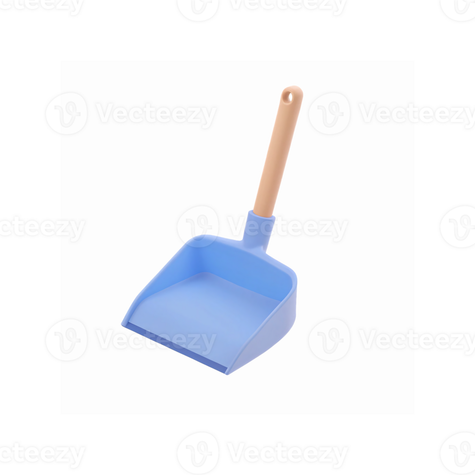 Light Blue Plastic Dustpan with Wooden Handle for Cleaning Tasks on Transparent Background png
