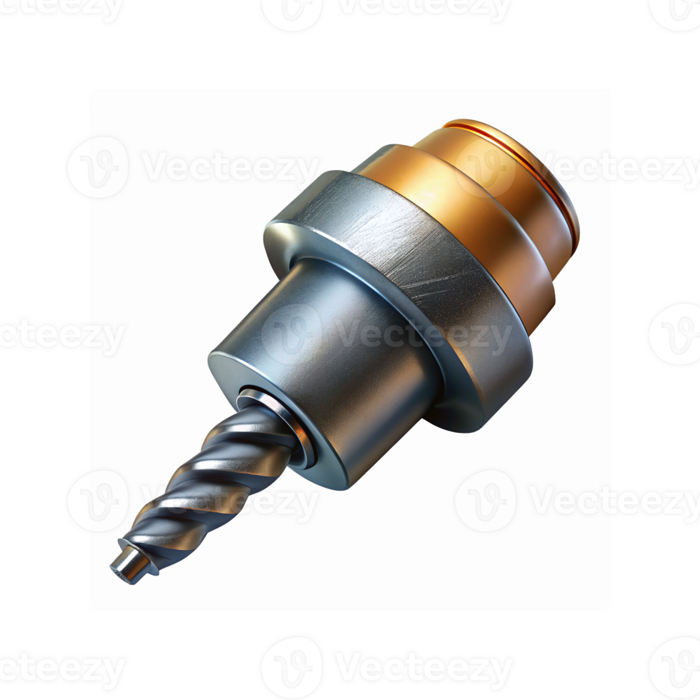 Metallic Drill Bit Close Up with Silver and Gold Cylindrical Chuck for Industrial Applications png