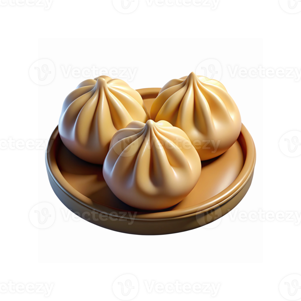 Steamed Dumplings on Round Wooden Plate with Warm Beige Tones and Realistic Texture for Food Themes png