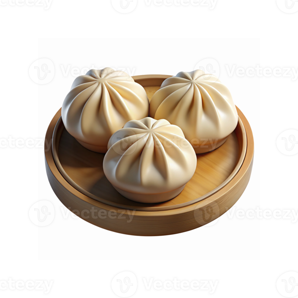 Wooden Bamboo Steamer With Three Traditional Chinese Steamed Buns Dim Sum Dumplings On Transparent Background png