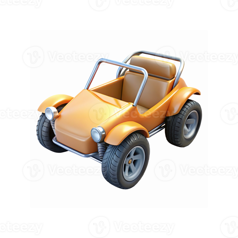Bright Orange Beach Buggy Car Illustration with Rugged Tires and Chrome Detailing for Transport Design png