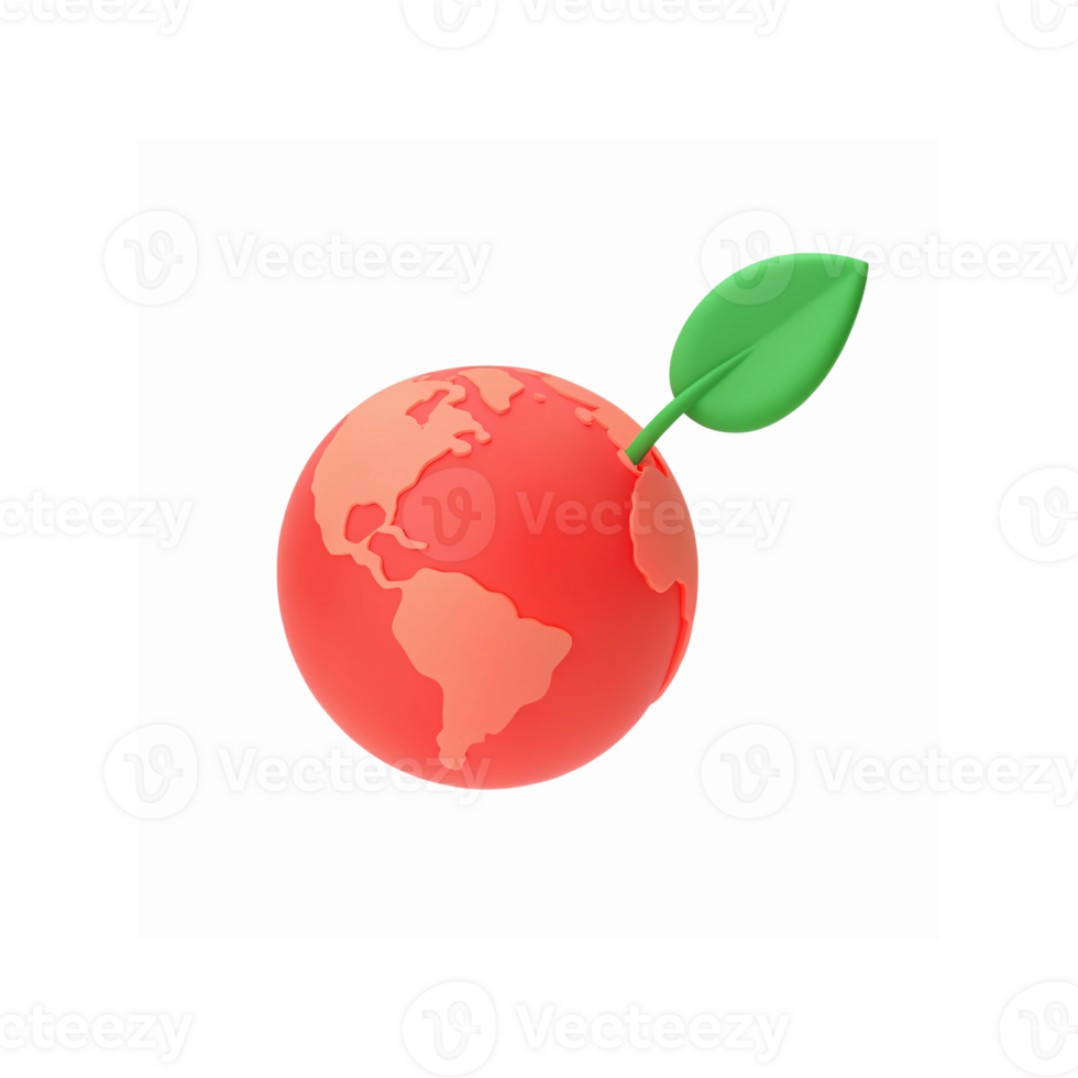 Red Earth Globe with Green Leaf Symbolizing Environmental Conservation and Sustainability png
