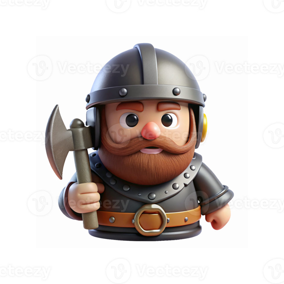 Cute Cartoon Viking Warrior Character with Helmet Beard and Axe on Transparent Background png