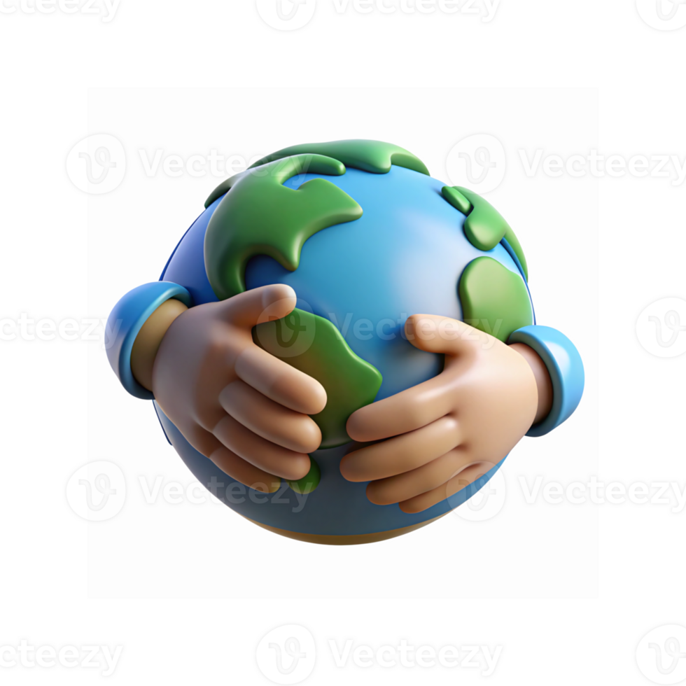 Cartoon Hands Embracing Blue Green Earth Icon Representing Environmental Awareness and Global Unity png