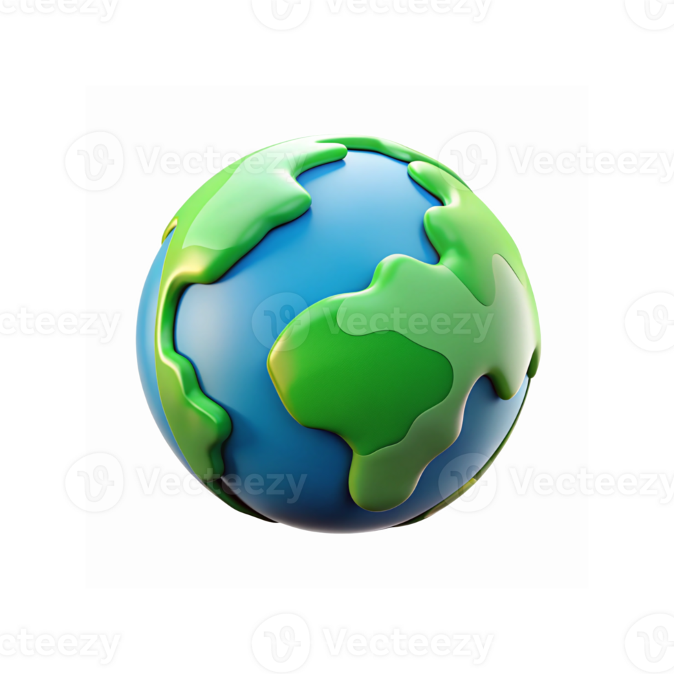 Glossy Blue Earth Icon with Green Continents for Ecology and Global Concepts on Transparent Background png