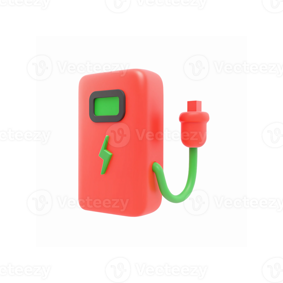 Red Electric Charging Station Icon with Lightning Bolt and Green Plug on Transparent Background png