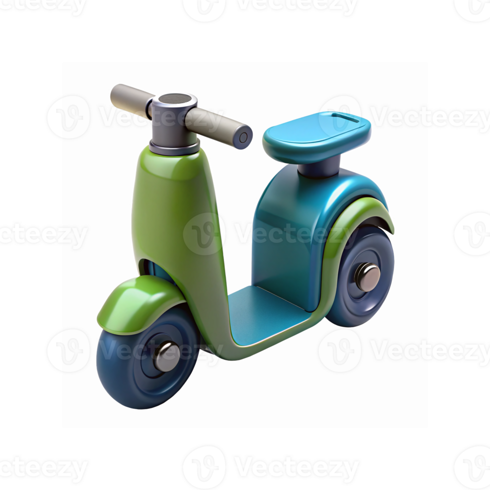 Green and Blue Kids Scooter Toy with Rounded Design and Metallic Details for Play and Learning png
