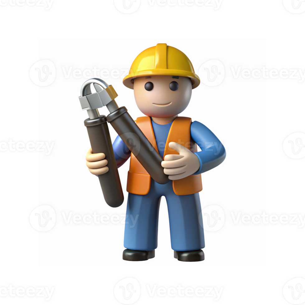 Construction Worker Cartoon Figure Holding Dynamite Safety Helmet and Orange Vest Character Design png
