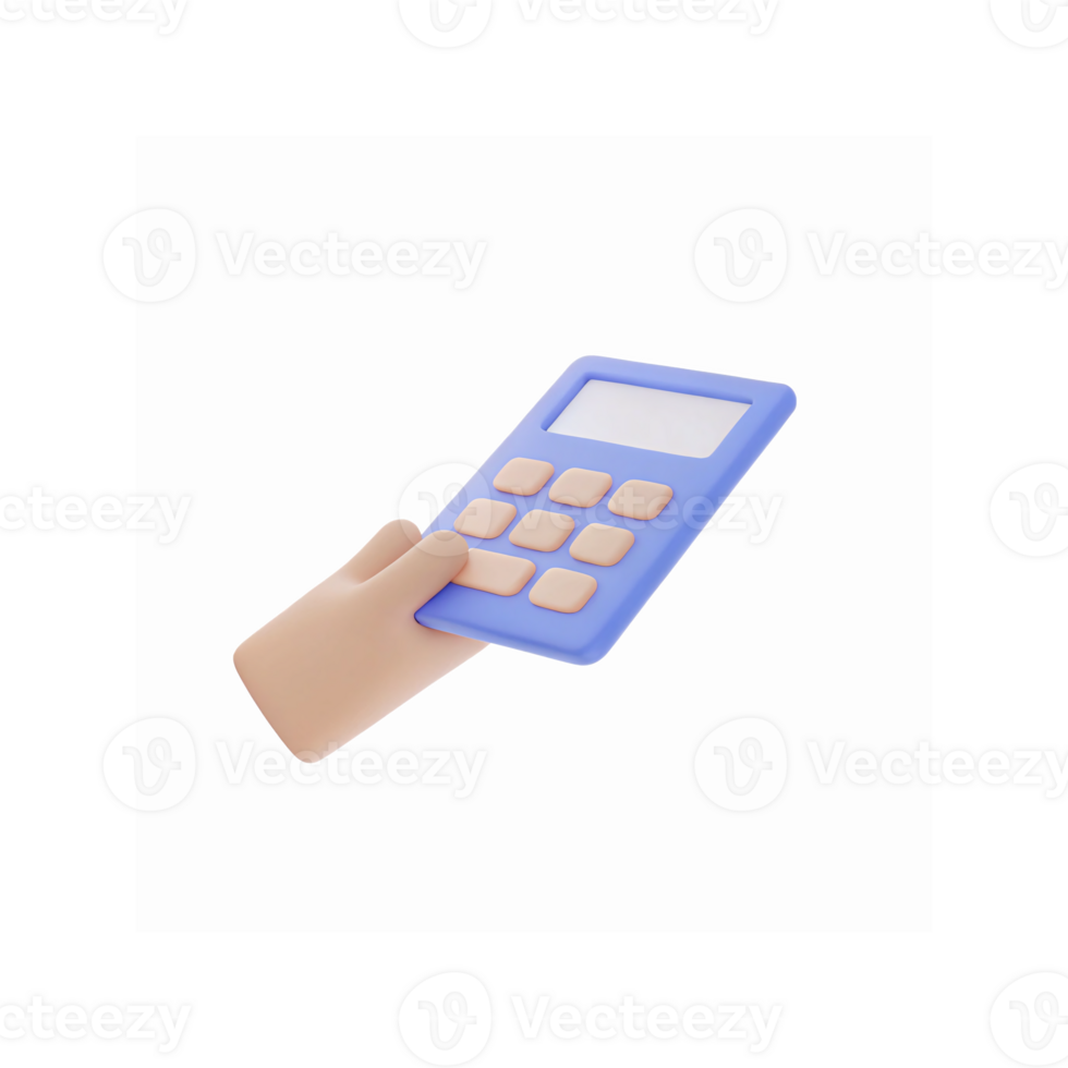Hand Holding Blue Calculator with Pink Buttons on Transparent Background for Finance and Education png