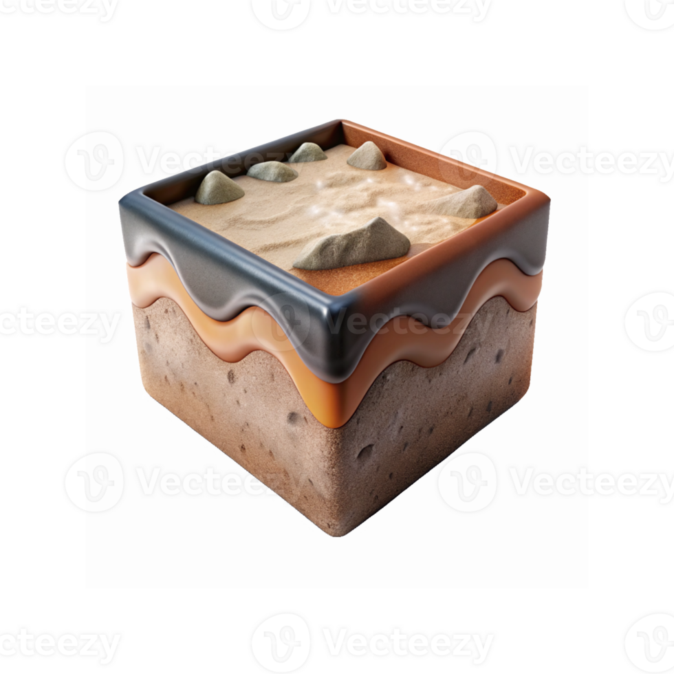 3D Cross-Section of Earth Layers with Rocks and Sand Texture for Geology and Science Applications png