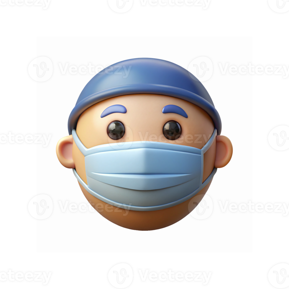 3D Illustration of Person Wearing Blue Medical Mask and Cap Representing Healthcare Safety Concept png