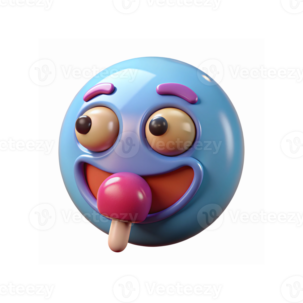 Playful Blue Cartoon Emoji Face with Tongue Out and Pink Nose on Transparent Background png