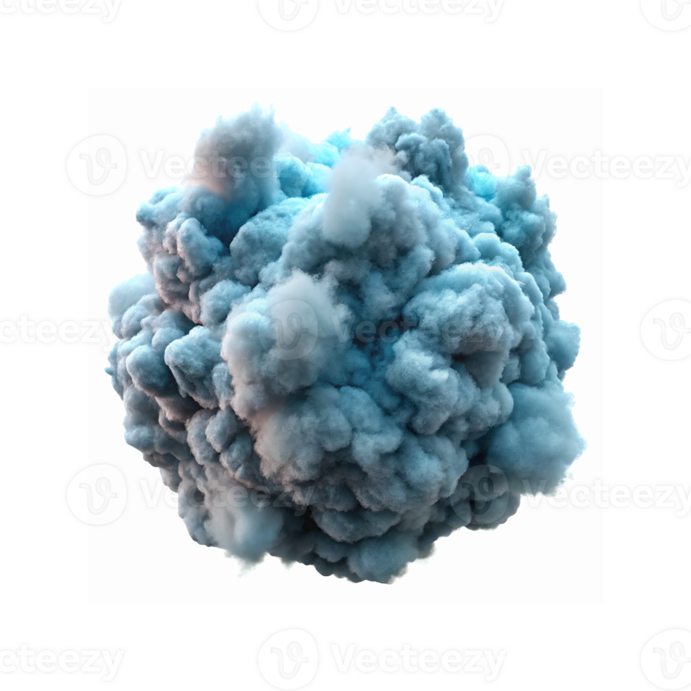 Blue Voluminous Smoke Cloud Explosion with Detailed Texture on Transparent Background for Creative Design png