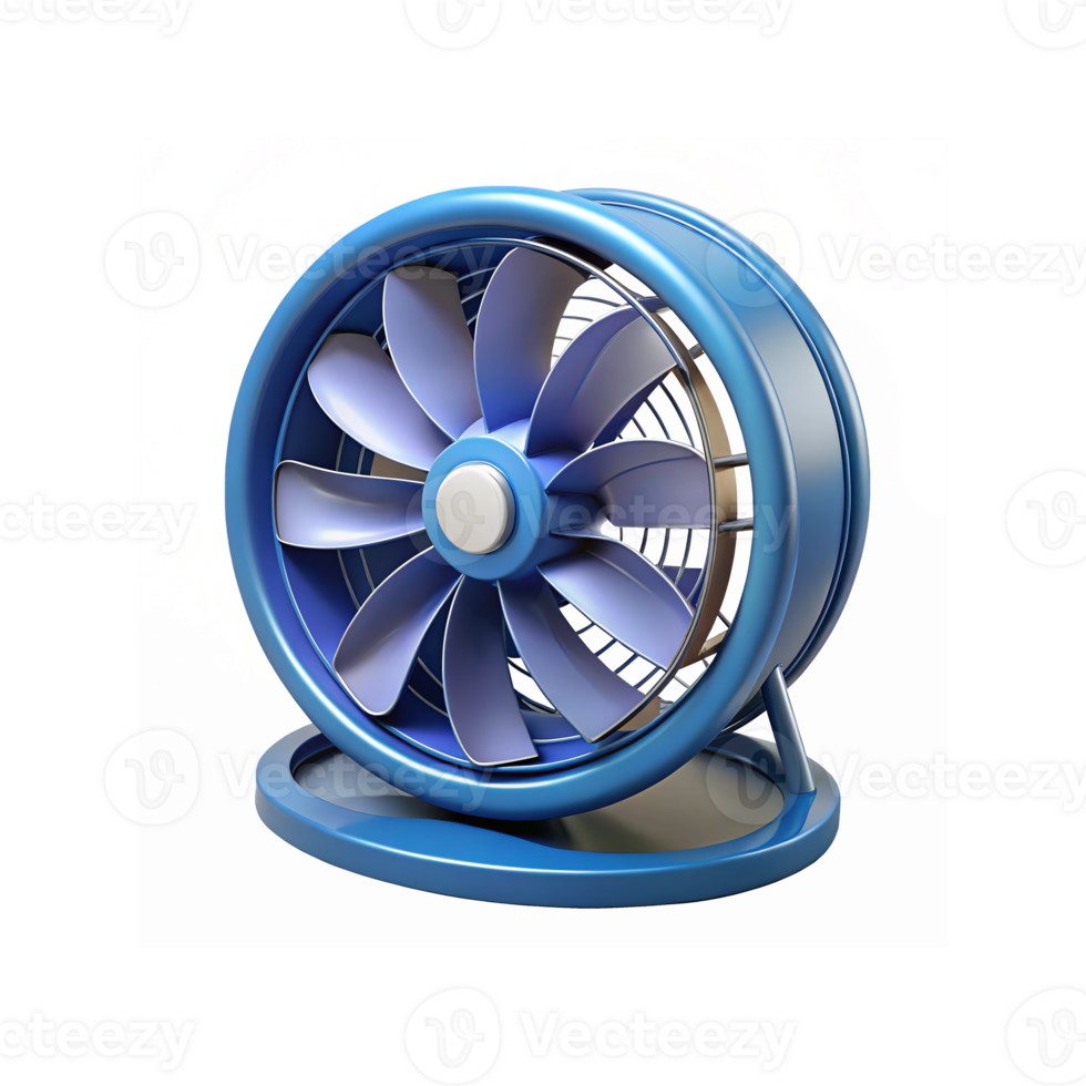Modern Blue Circular Desk Fan with Sleek Design and Rotating Blades for Cooling and Ventilation png