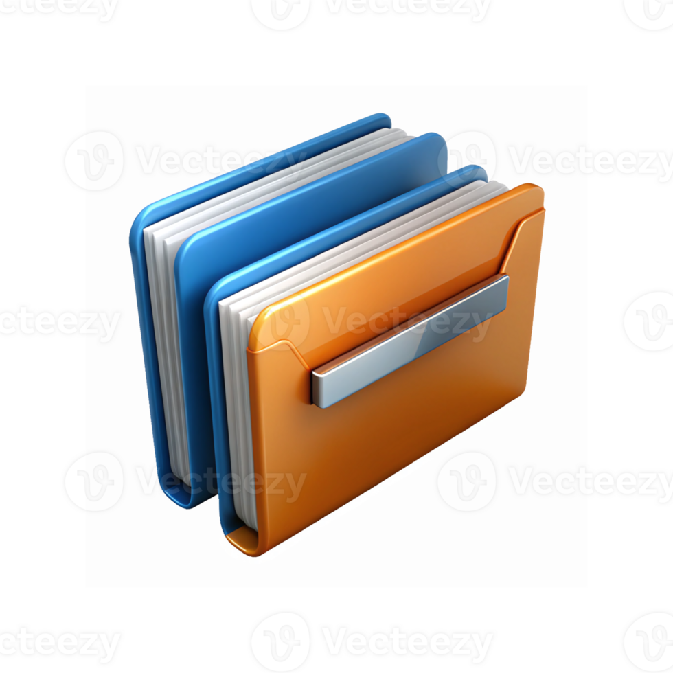 Orange and Blue File Folders with Metal Handle for Data Organization and Office Document Storage png