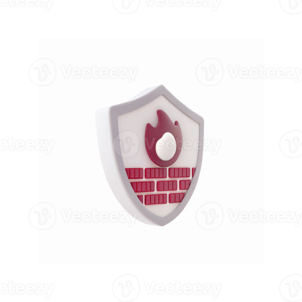 3D White Shield with Red Firewall Icon Representing Cybersecurity Protection with Transparent Background png