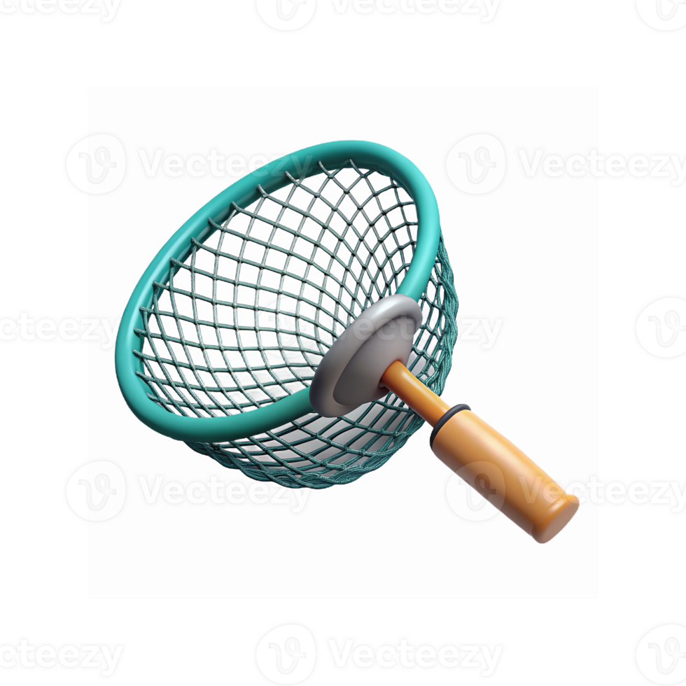 Fishing Net With Wooden Handle and Teal Mesh Design Isolated on Transparent Background png