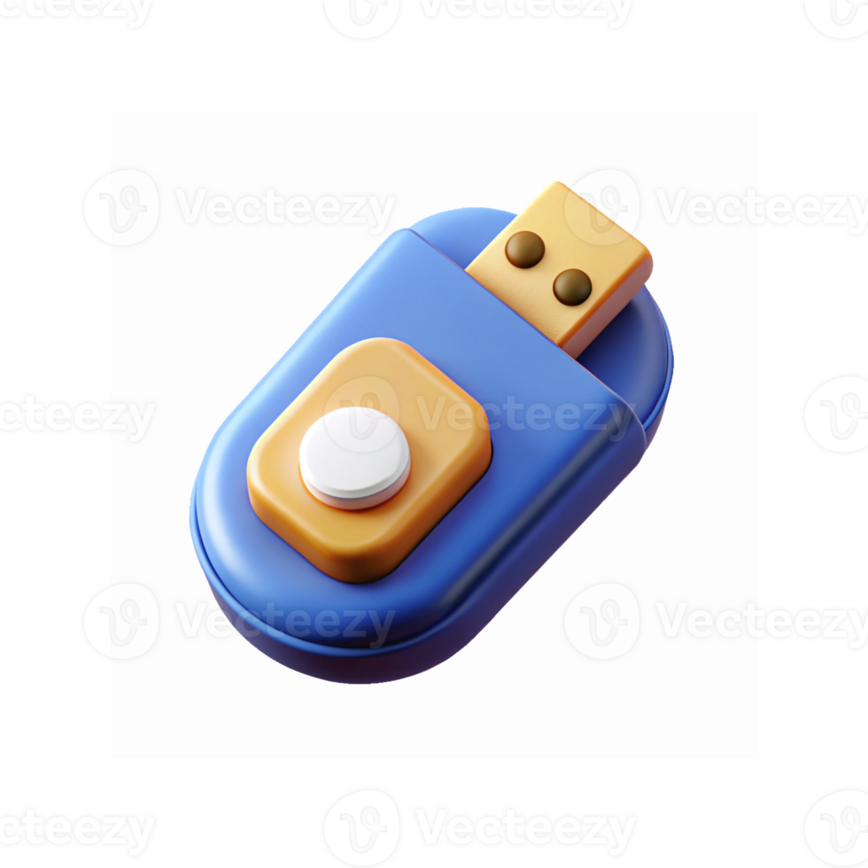 Blue and Orange USB Flash Drive 3D Illustration Isolated on Transparent Background for Digital Storage Use png