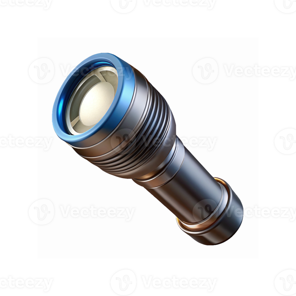 Modern Metallic Flashlight with Blue and Silver Design on Transparent Background for Nighttime Use png