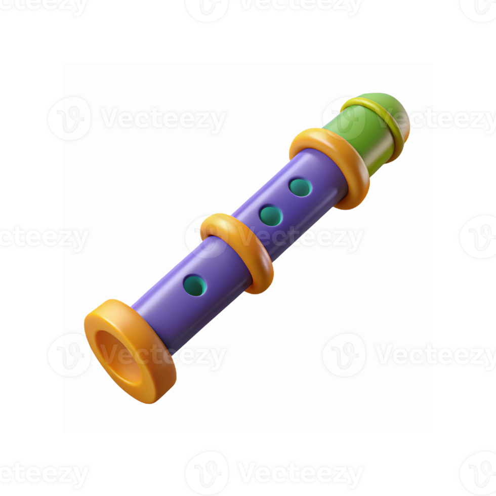 Colorful Toy Flute in Green Purple and Yellow for Kids Music and Educational Play Transparent Background png
